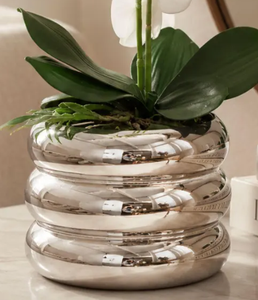 Maceta Pequeña de Cerámica Redonda Nórdica Plateada en Oro Blanco, Florero para Decoración de Mesa de Salón - Product Image 3