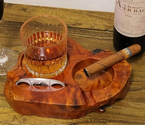 Aluminum Smokeless Round American Style Cigar <b>Ashtray</b> with Whiskey Glass Tray and Cigar Cutter Holder for Outdoor Patio Use - Product Image 3