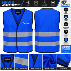 Chaleco de Seguridad Reflectante de Alta Calidad, Chaleco de Seguridad Reflectante de Alta Visibilidad Azul Unisex con Impresión Personalizada - Product Image 6