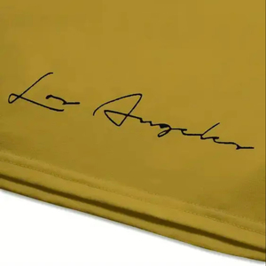 Conjunto de Camiseta y Pantalones Cortos Casuales de Verano para Hombre, Color Amarillo Mostaza, Cuello Redondo, Diseño con Letras Impresas, Transpirable y Cómodo, Tejido de Punto - Product Image 5