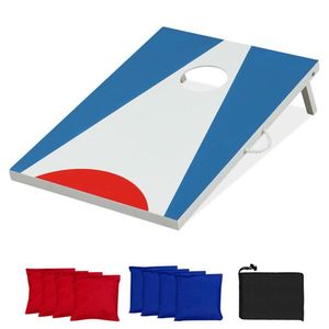 Set di 3 tavoli da cornhole portatili e pieghevoli per esterni con 8 sacchetti di fagioli blu+rossi+bianchi per il gioco di lancio - Product Image 1