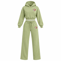 Ensemble de survêtement personnalisé OEM pour femme : sweat à capuche court et pantalon large en molleton de coton – Collection deux pièces directement de l'usine