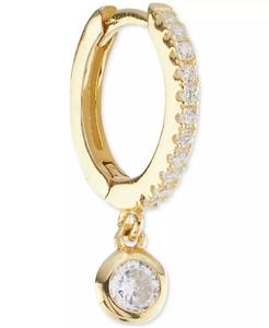 Orecchini a cerchio Huggie con ciondolo in zirconi cubici (3/8 ct. T. w.) in oro 14k su argento Sterling | Macis's - Product Image 3