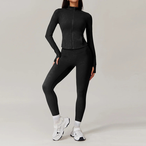 Seamless Womens Yoga Set High Waist Full Length Leggings Turtleneck <b>Long</b> Sleeve Solid Stretch Fitness Workout Activewear - Product Image 5