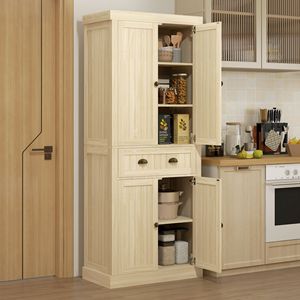 Armadio Dispensa Moderno da Cucina da 72 Pollici con 4 Ante in Truciolato, 2 Ripiani Regolabili e Cassetto in Legno MDF - Product Image 2