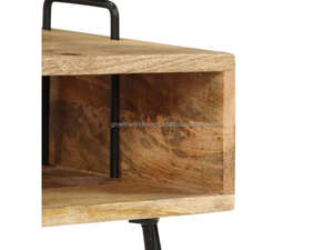 Mesa Auxiliar Moderna de Mediados de Siglo con Patas de Horquilla |   Mesa de Noche de Madera |   Mesa de Noche Industrial para Dormitorio - Product Image 5