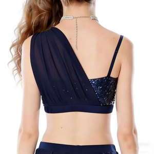 Tenue d'équipe respirante en mélange de spandex de haute qualité avec accents de diamants de qualité supérieure, uniforme de cheerleading orné de strass - Product Image 6