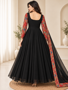 Robe Anarkali indienne élégante en georgette, coupe ample, longueur au sol, tenue traditionnelle pour mariages et fêtes - Product Image 3