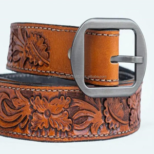 Artesanía de calidad Floral en relieve tallado a mano cinturón de herramientas de cuero occidental de moda para hombres con hebilla de vaquero - Product Image 3