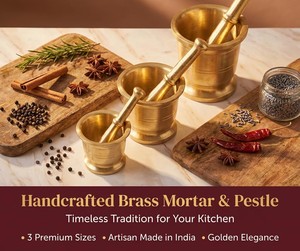 Premium Handmade Brass Mortar and Pestle Traditional Spice <b>Grinder</b> for Herbs Masalas Garlic Kitchen Use - Product Image 4