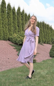 Nouvelle Arrivée Robe d'été formelle mi-longue en coton 100% col en V à manches courtes coupe trapèze, minimaliste, écologique, respirante et ample - Product Image 2