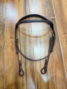 Harnais de tête en cuir de cheval, harnais de tête en cuir marron avec surpiqûres contrastées blanches fantaisie, équipement équestre réglable - Product Image 4