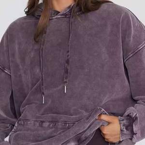 Sweat-shirt à capuche pour femme, effet délavé vintage, coton doux, coupe décontractée, style streetwear, vêtement de tous les jours - Product Image 4