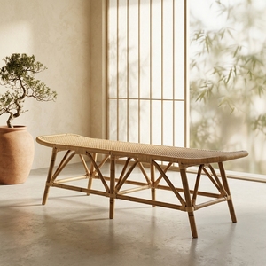 Nuevo Banco de Ratán Tejido Moderno y Minimalista, Mueble de Madera Ecológico y Portátil para Jardín, Patio, Terraza y Parque - Product Image 2