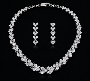 Fashionable Marquise Cut Cubic Zirconia Tibetan Silver Bridal <b>Jewelry</b> <b>Set</b> White <b>Gold</b> Plated Necklace Earring <b>Set</b> for Wedding - Product Image 1