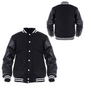 Veste de baseball varsity pour homme, nouvelle collection, logo personnalisé, couleur noire unie, anti-plis, col montant, hiver. - Product Image 1