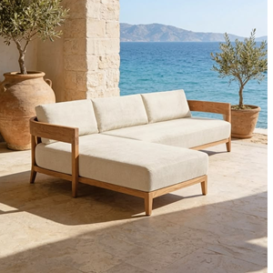 Modern L shape <b>Outdoor</b> <b>Sofa</b> Luxury Patio Lounge Furniture Minimalist Wooden Terrace Couch Villa Resort Seating - Product Image 1