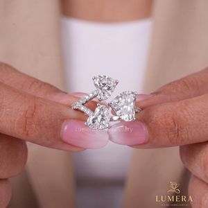<b>Heart</b> Cut Three Stone Ring Lab Grown Diamond for Women Elegant Bridal Engagement Wedding Fashion Jewelry - Product Image 3