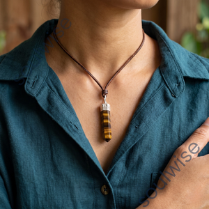 Colgante de Ojo de Tigre en Forma de Lápiz, Joyería Unisex Hindú Religiosa con Forma Hexagonal para Regalo - Product Image 2