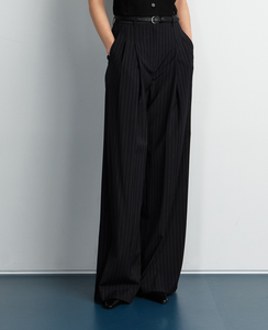 Summer Casual Long <b>Wool</b> Stripe <b>Pants</b> Black - Product Image 3