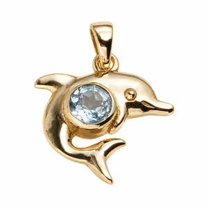 Natural Blue Topaz Dolphin Pendant Gold Tone Ocean Inspired Gemstone <b>Necklace</b> Handmade Marine Jewelry Gift for Women - Product Image 1