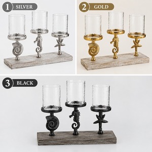 Seashell Seahorse Starfish <b>Candle</b> Holder <b>Set</b> Silver Metal Home Decor - Product Image 4