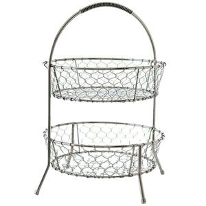 <b>Net</b> Design 2-Tier Iron <b>Wire</b> Storage Basket Custom Shaped Metal Fruit & Vegetable Rack with Grey Finish Best Prices - Product Image 1