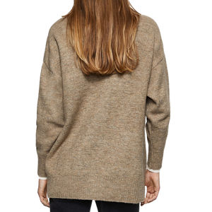 Cárdigan Oversize Beige de Alta Calidad para Mujer, Suéter de Punto Suave con Botones, Mezcla de Lana, Dobladillo Acanalado y Hombros Caídos - Product Image 3
