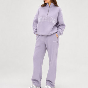 Custom Women's Streetwear Eco-Friendly Breathable Winter Two-Piece Tracksuit Set Regular Length Hoodie & <b>Joggers</b> <b>Velour</b> Fabric - Product Image 2