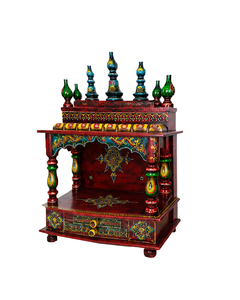 Mandir en bois peint à la main pour la maison |   Temple indien traditionnel avec tiroir |   Chapelle de prière décorative faite à la main - Product Image 1