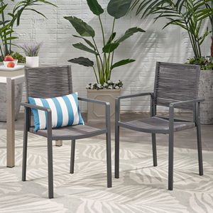 Set di 2 Sedie da Pranzo Moderne per Esterni, Grigio e Grigio Scuro, con Seduta in Alluminio e Corda - Product Image 1
