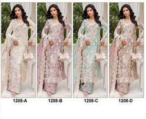 <b>Women</b> Traditional Chiffon Embroidered Quick Dry <b>Kurta</b> Set Ankle-Length Regular Fit Wedding Wear All Seasons India Pakistan Style - Product Image 2