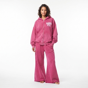 Custom Wholesale High Quality Acid Wash Full Zip Hoodie Distressed Relaxed Fit Flared <b>Wide</b> <b>Leg</b> <b>Jogger</b> Tracksuit For Women - Product Image 6