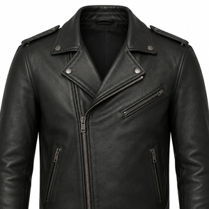 Chaqueta de cuero para hombre, color marrón, con cuello alto, estilo retro vintage, para motociclista, informal, de invierno, venta al por mayor - Product Image 5