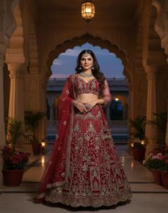 Elegante Lehenga Choli de Red Suave de Calidad Premium con Lentejuelas, Estilo Indio-Pakistaní, con Patta de Lona, Largo hasta el Suelo, para Bodas de Verano - Product Image 1