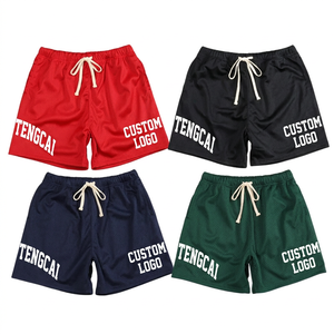 Shorts en toile respirants à séchage rapide pour hommes TENGCAI avec logo personnalisé, taille élastique, vêtements de sport décontractés en coton rouge, noir, marine, vert - Product Image 1
