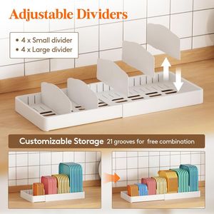 Organizzatore per Armadio da Cucina con 8 Divisori Regolabili, 9 Scomparti, Contenitore Espandibile per Alimenti con Supporto per Coperchi, per Organizzazione Dispensa - Product Image 3