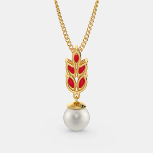 Collier pendentif plaqué or avec motif floral en pierre rouge et perle d'eau de mer pour femme, idéal pour le quotidien - Product Image 2