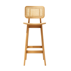 Farmhouse Style Premium Teak Wood Rattan <b>Bar</b> Chair with Fixed Armrest Modern Design Natural Finish Commercial Use <b>Bar</b> Furniture - Product Image 1