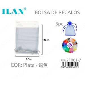 Sacchetti regalo in organza ILAN 17x23 cm colore argento 3 pezzi per regali - Product Image 1