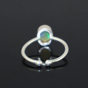 Anillo ajustable de plata de ley 925 con ópalo de fuego etíope natural de estilo minimalista, forma ovalada, para mujer. - Product Image 3