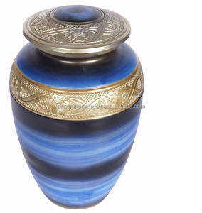 Urna azul de metal de estilo único para cenizas humanas Urna de alto grado para suministros funerarios Producto antiguo hecho a mano a los mejores precios - Product Image 1