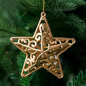 Ornement suspendu en forme d'étoile 3D en métal doré, filigrane décoratif, étoile creuse pour la décoration de l'arbre de Noël - Product Image 6