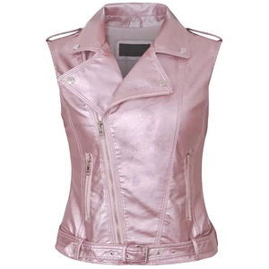 Chaleco de Motocicleta de Cuero Casual Personalizado para Mujer, Color Personalizado, Estilo Retro, Corto, a la Moda, Impermeable, de Algodón - Product Image 4