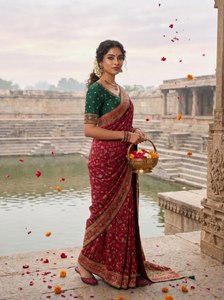 Sari en soie Pashmina Shahi Pushpa Rajwada, traditionnel, pour mariage, héritage impérial, Meenakari, Royal Blossom - Product Image 2