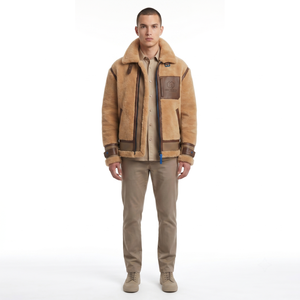 OEM Custom Men's Winter Outerwear B-6 Pilot <b>Jacket</b> with Reverse <b>Sheepskin</b> Merino Wool Private Label Shearling Bomber - Product Image 1