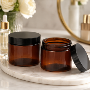 Custom 200ml Amber PET Plastic <b>Jar</b> with Black Screw Lid for Cosmetics Candy <b>Cookies</b> Dry Food Packaging Vietnam Factory - Product Image 1
