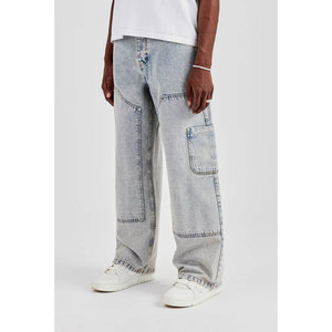 Jean baggy mi-long en toile légère pour homme, coupe décontractée et ample, respirant, en denim délavé, vente en gros, logo personnalisé - Product Image 2