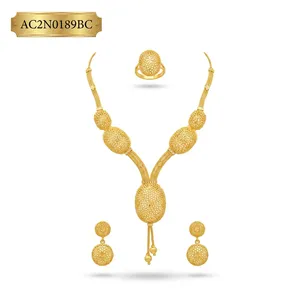 Luxury African Oval Gold Plated Jewelry Set for Women 24K Gold Plated Nigerian Bridal Necklace Set with Earrings & Ring - Product Image 2