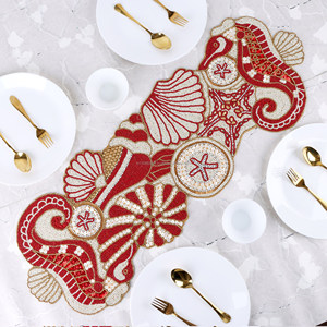 Chemin de table en perles de verre faites à la main, motif floral rouge et blanc, pour mariage, fête, banquet, décoration de ferme et de maison - Product Image 2